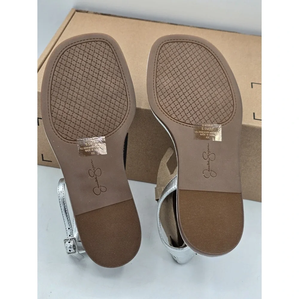 NEW Jessica Simpson Betania Ankle Strap Flat Sandals - Color Silver - Size 6.5M - Picture 12 of 12